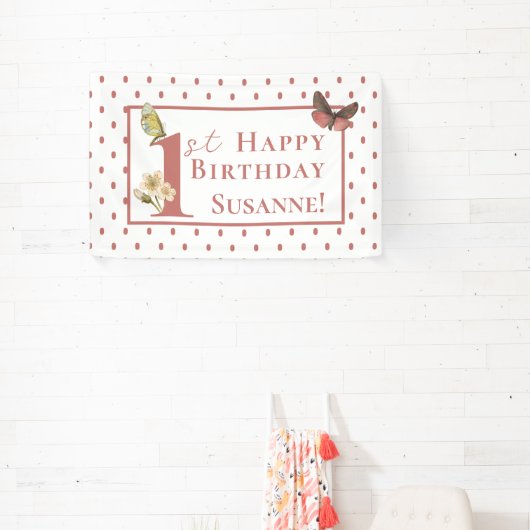 vlinder Aangepaste naam 1e verjaardag Girl Ba Spandoek (Insitu)