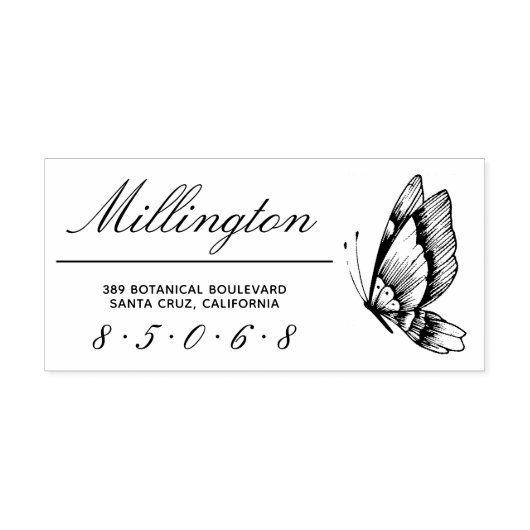 Vlinder | Achternaam Script Retouradres Rubberstempel (Afrduk)