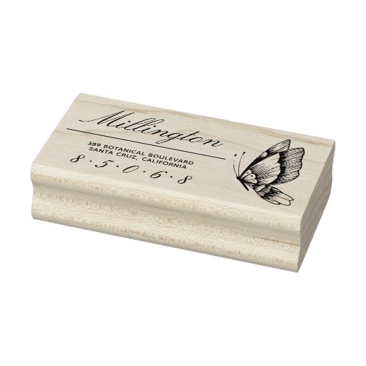Vlinder | Achternaam Script Retouradres Rubberstempel (Stempel)