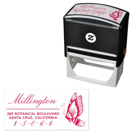 Vlinder | Achternaam Script Retouradres Zelfinktende Stempel (In situ)