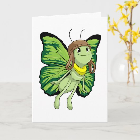 Vlinder als piloot met pilotenhoed kaart (Gele Bloem)