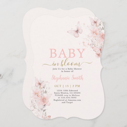 Vlinder Baby in Bloom Baby shower Meisje Kaart (Voorkant / Achterkant)