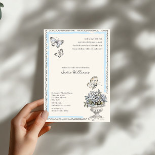 Vlinder Baby Shower Blauwe Coquette Meisje Kaart