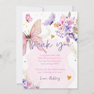 Vlinder Baby Shower Paarse Bloemen Bedankkaart Kaart
