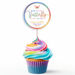 Vlinder Baby Shower Sticker – Regenboog Waterverf