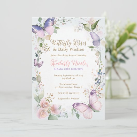 Vlinder baby Vlinder kusjes baby shower Kaart (Staand voorkant)