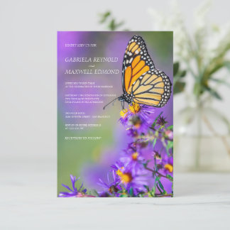 Vlinder Blauw Aster Bloemen Bruiloft Kaart