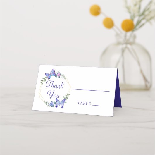 Vlinder Blauwe Bloemen Vlinders Trouwfeest (Voorkant)