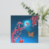 VLINDER BLAUWE SAPPHIER helder roze, rood Kaart (Staand voorkant)