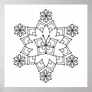 Vlinder bloem mandala volwassen kleuring poster