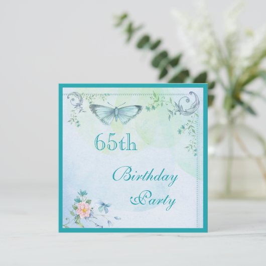  vlinder, bloemen en wervelingen 65e verjaardag kaart (Staand voorkant)