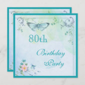 vlinder, bloemen en zwoegen 80e verjaardag kaart (Voorkant / Achterkant)
