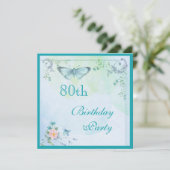 vlinder, bloemen en zwoegen 80e verjaardag kaart (Staand voorkant)