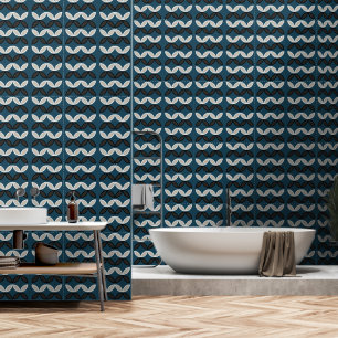 Vlinder bloemen horizontale strepen op moody blauw behang