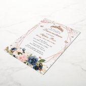 Vlinder Bloemen Roze Navy Quinceanera Folie Uitnodiging (Gedraaid)