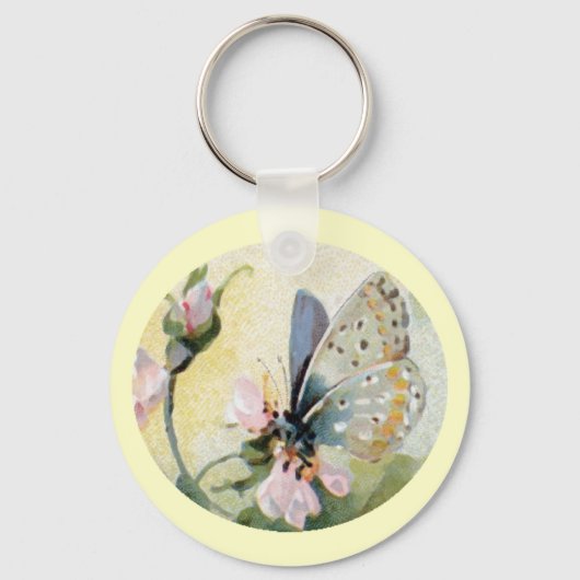 Vlinder Bloemen Vintage Sleutelhanger (Voorkant)