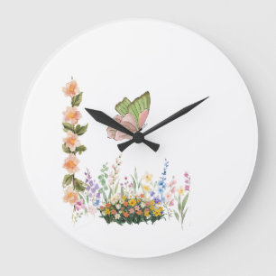 Vlinder & Bloementuin Wandklok – Zachte Pi Grote Klok