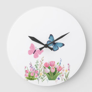 Vlinder & Bloementuin Wandklok – Zachte Pi Grote Klok
