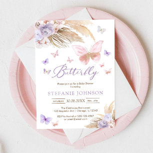 Vlinder Bloemige Baby Shower Uitnodiging