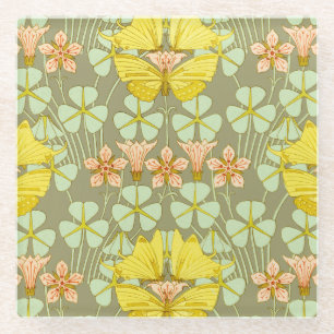 Vlinder Bloemige Botanische Kleurrijk Glazen Onderzetter