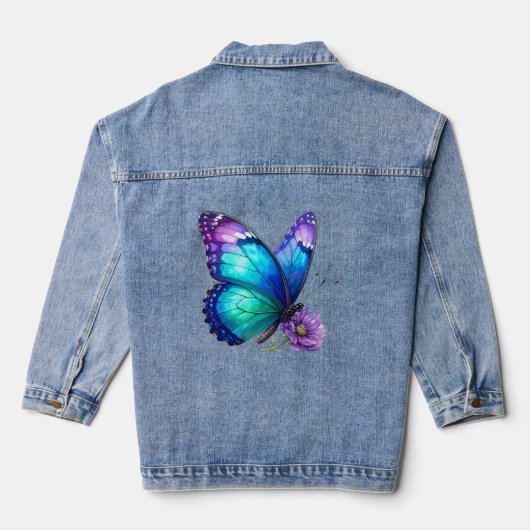 Vlinder Bloemige Denim Jas Jacket (Achterkant)