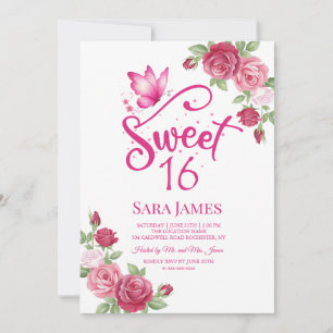 Vlinder Bloemige Sweet 16 Uitnodiging