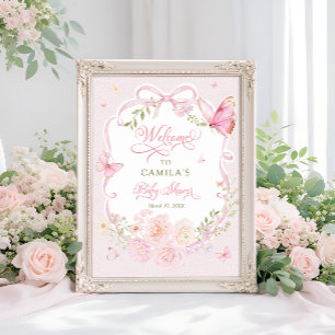 Vlinder Blush Bloem Meisje Baby Shower Welkom Poster