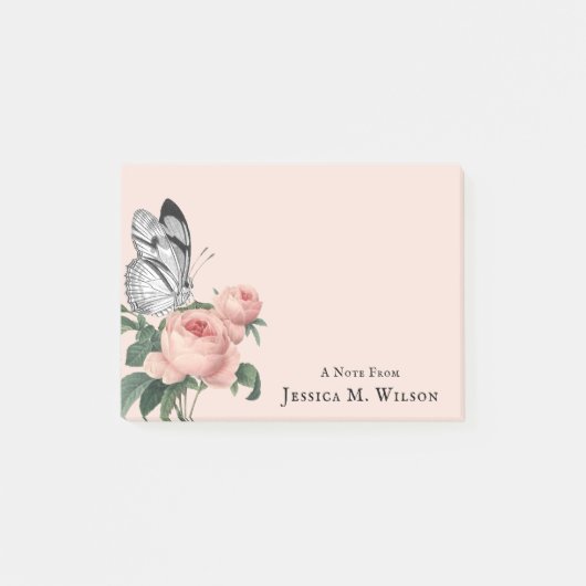 vlinder blush roze rozen aangepaste naam post-it® notes (Voorkant)