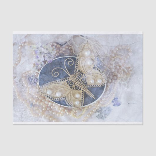 Vlinder Bruidsvlinder Wit Goud Decoupage Tissuepapier (Voorkant)