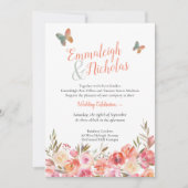 Vlinder bruiloft koraal Boho Floral Kaart (Voorkant)