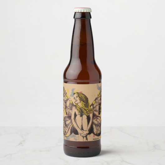 vlinder dame, vlinder vrouw, blonde fee kunst bier etiket (Voorkant)