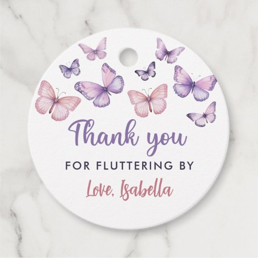 vlinder dank je fladderen door meisje verjaardag bedankjes labels (Voorkant)