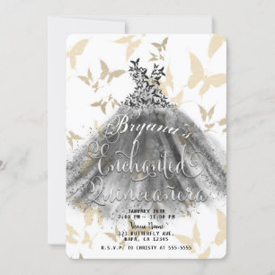Vlinder Dansjurk Zwart & Goud 15 Quinceañera Kaart