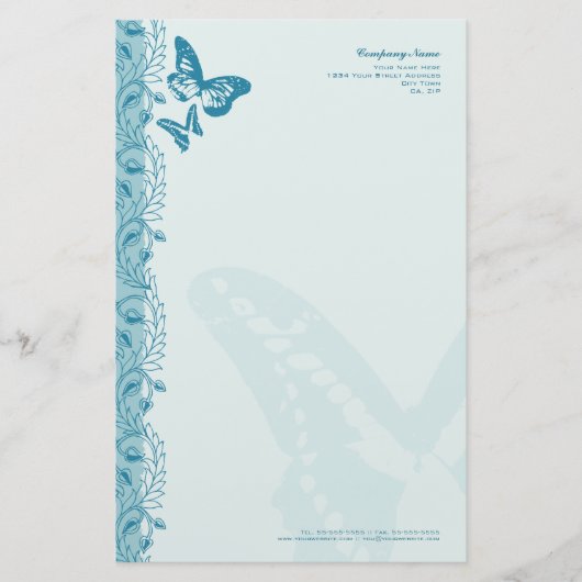 Vlinder & Decoratieve Rand in Blauw Briefpapier (Voorkant)