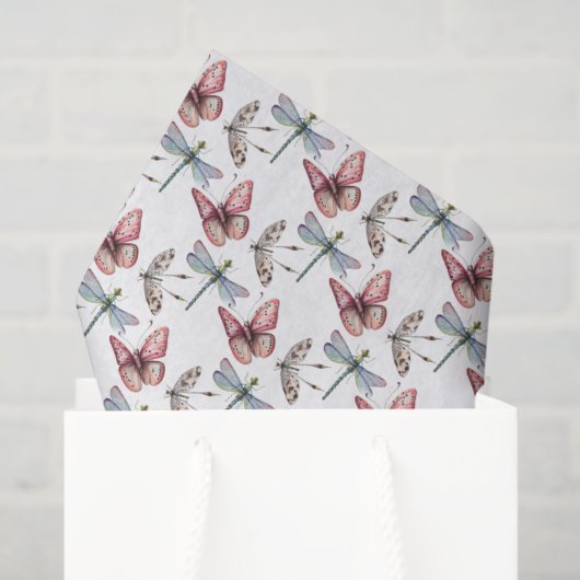 Vlinder & Dragonfly Pattern Waterverf op Wit Tissuepapier (Cadeauzakje)