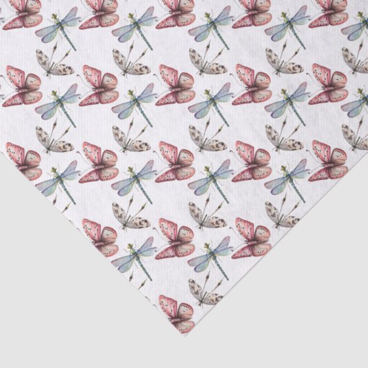 Vlinder & Dragonfly Pattern Waterverf op Wit Tissuepapier (Detail)