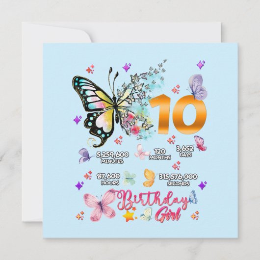Vlinder Dubbele Cijfers 10 Jaar Oude Vlinders I Kaart (Voorkant)