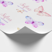 Vlinder Eerste Verjaardags Meisje 1e Roze Paarse Cadeaupapier (Hoek)