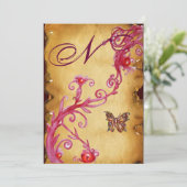 VLINDER ELEGANT TROUW  PERKAMENT Monogram Kaart (Staand voorkant)