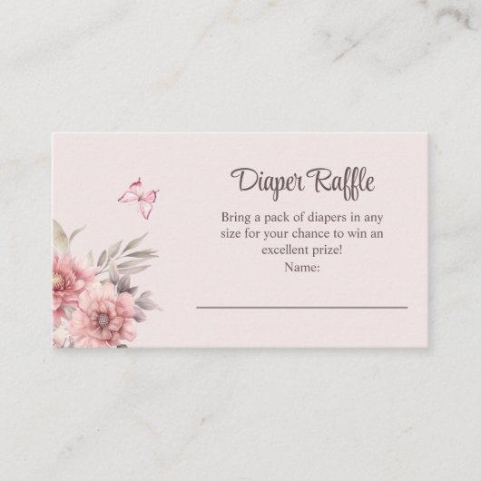 Vlinder en Bloem Baby shower Luier Raffle Informatiekaartje (Voorkant)