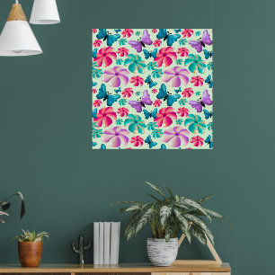 Vlinder en bloem esthetisch patroon poster