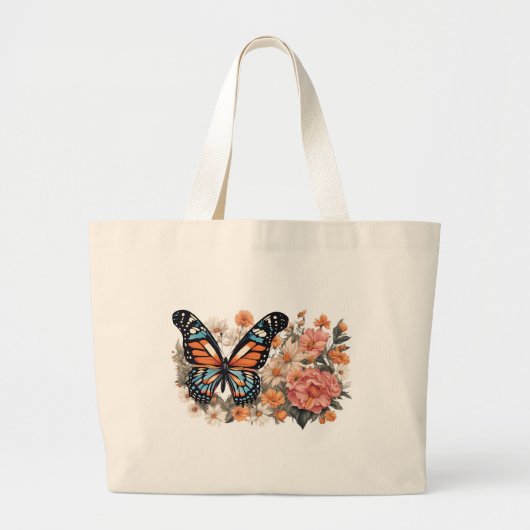Vlinder En Bloem Grote Tote Bag (Voorkant)