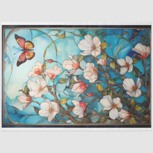 Vlinder en Bloemen Découpage Tissue Paper Tissuepapier (Voorkant)