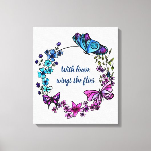 Vlinder en bloemen krans en citaat canvas afdruk (Voorkant)