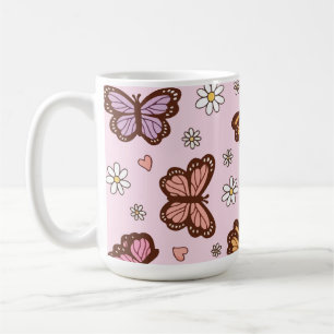 Vlinder en bloemen naadloos patroon koffiemok
