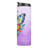 Vlinder en bloemenhart gepersonaliseerd thermosbeker (Geroteerd rechts)