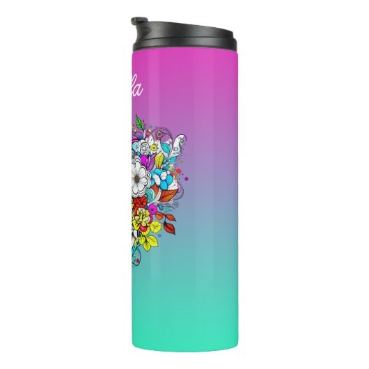 Vlinder en bloemenhart gepersonaliseerd thermosbeker (Geroteerd rechts)