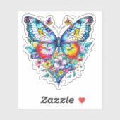 Vlinder en bloemenhart sticker (Vel)