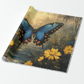  vlinder en gele bloemen ontkoppeling cadeaupapier (Uitgerold)