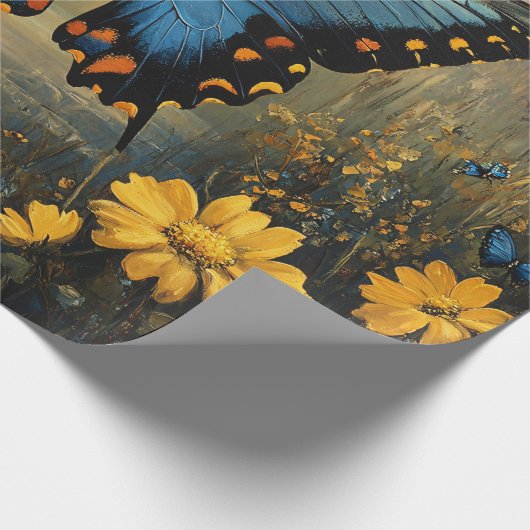 vlinder en gele bloemen ontkoppeling cadeaupapier (Hoek)